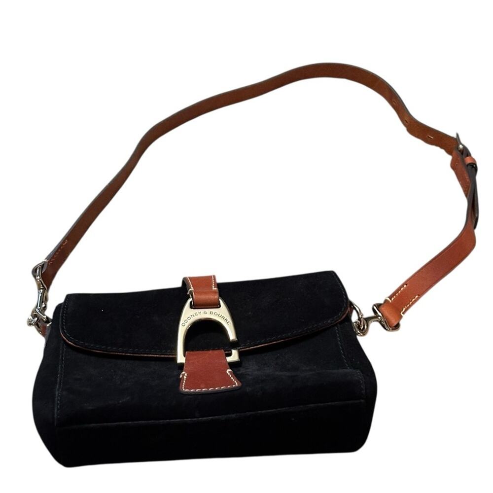Dooney & Bourke Kyra Black Suede and Brown Leather Shoulder Bag